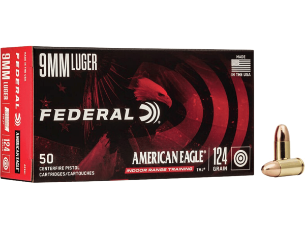 Federal American Eagle Ammunition 9mm Luger 124 Grain Total Metal Jacket
