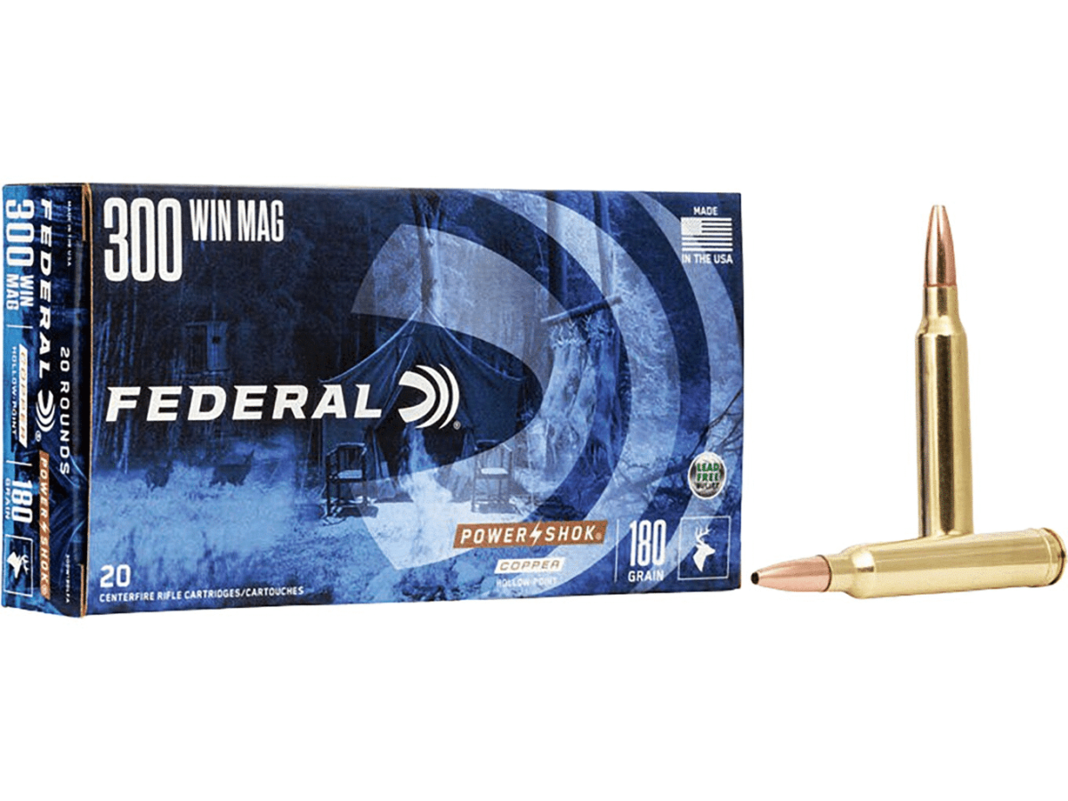 Federal Power-Shok Ammunition 300 Winchester Magnum 180 Grain Copper Hollow Point Lead-Free Box of 20