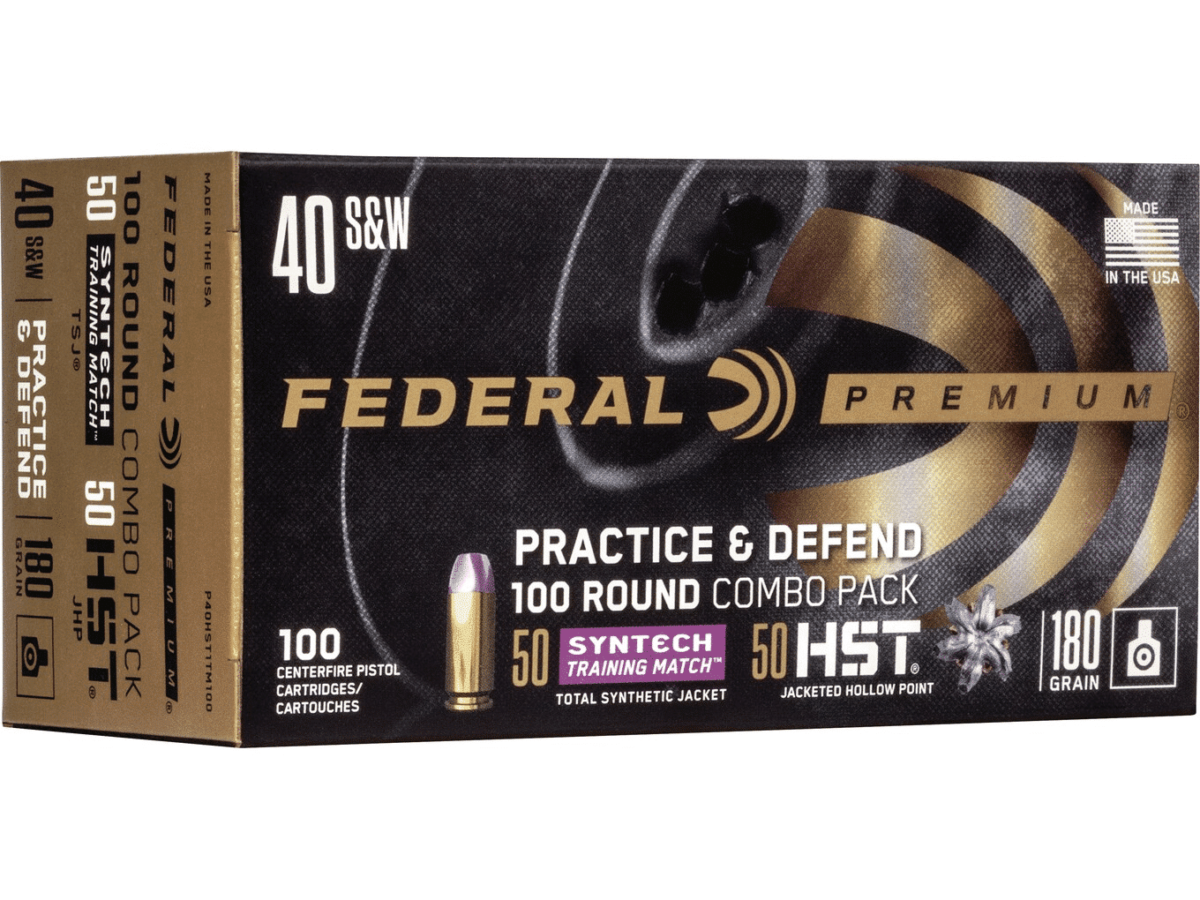 Federal Practice & Defend HST-Syntech Combo Ammunition 40 S&W 180 Grain Jacketed Hollow Point & Total Synthetic Jacket Box of 100