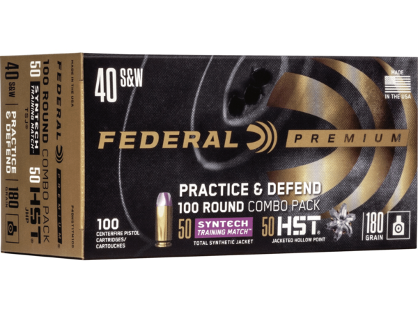 Federal Practice & Defend HST-Syntech Combo Ammunition 40 S&W 180 Grain Jacketed Hollow Point & Total Synthetic Jacket Box of 100