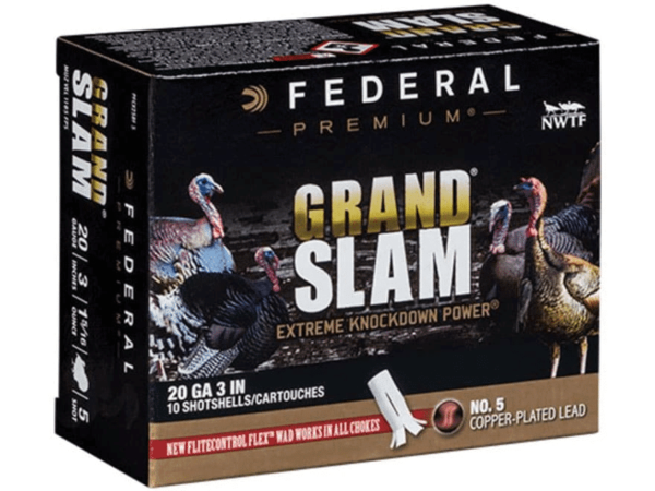 Federal Premium Grand Slam Turkey Ammunition 20 Gauge 3" 1-5/16 oz Buffered #5 Copper Plated Shot Flightcontrol Flex Wad Box of 10