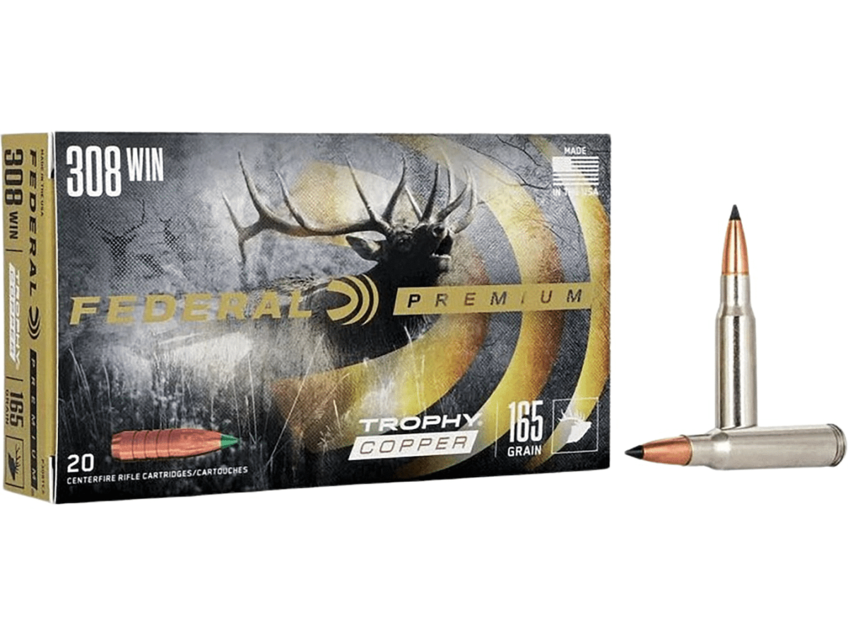 Federal Premium Meat Eater Ammunition 308 Winchester 165 Grain Trophy Copper Tipped Boat Tail Lead-Free Box of 20