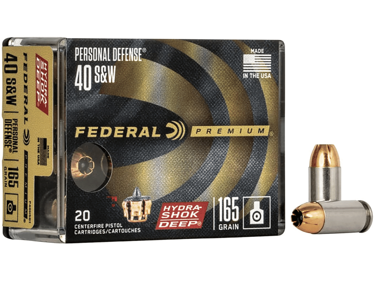 Federal Premium Personal Defense Ammunition 40 S&W 165 Grain Hydra-Shok Deep Jacketed Hollow Point Box of 20