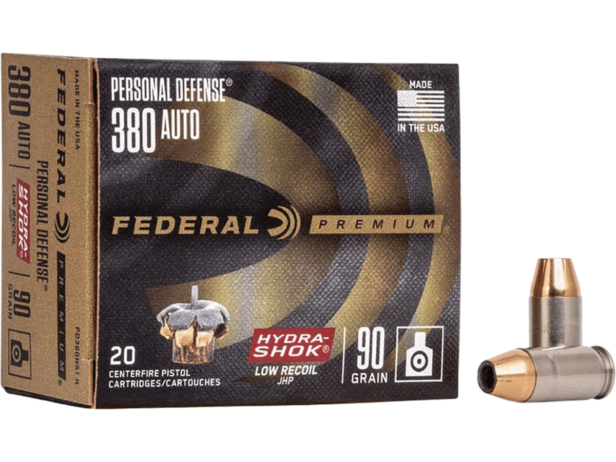 Federal Premium Personal Defense Reduced Recoil Ammunition 380 ACP 90 Grain Hydra-Shok Jacketed Hollow Point