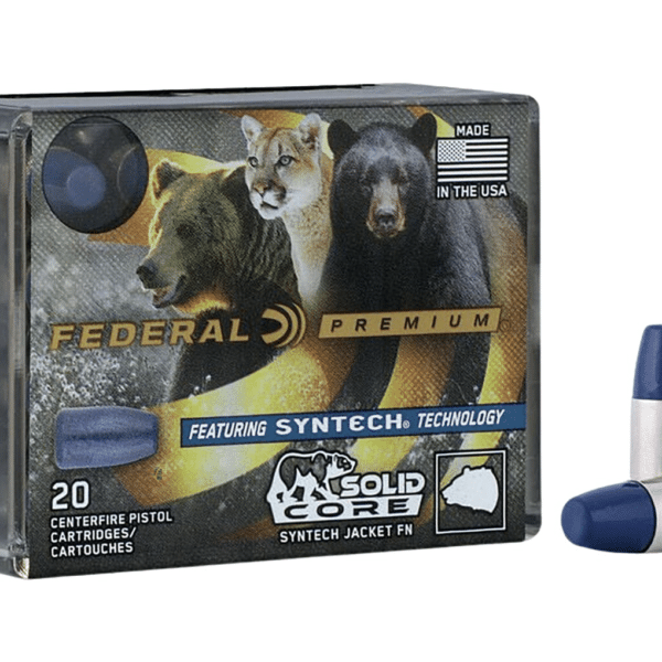 Federal Syntech Solid Core Ammunition 9mm Luger +P 147 Grain Total Synthetic Jacket Hard Cast Flat Nose