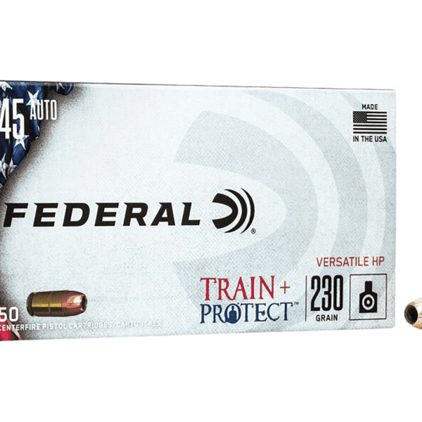 Federal Train + Protect Ammunition 45 ACP 230 Grain Versatile Hollow Point Box of 50