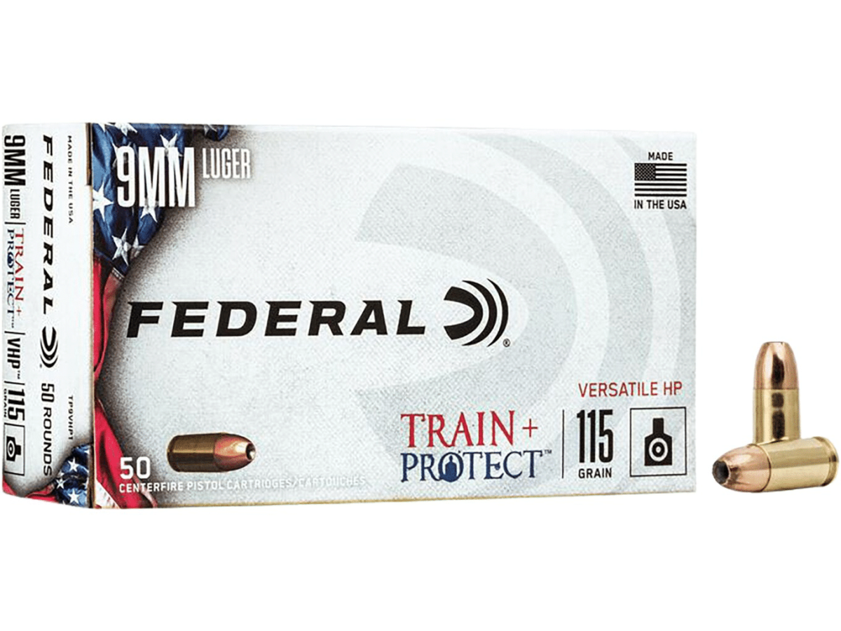 Federal Train + Protect Ammunition 9mm Luger 115 Grain Versatile Hollow Point