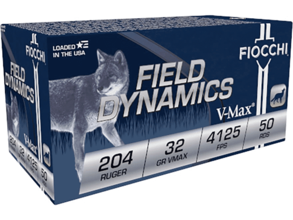 Fiocchi Field Dynamics Ammunition 204 Ruger 32 Grain Hornady V-MAX Box of 50