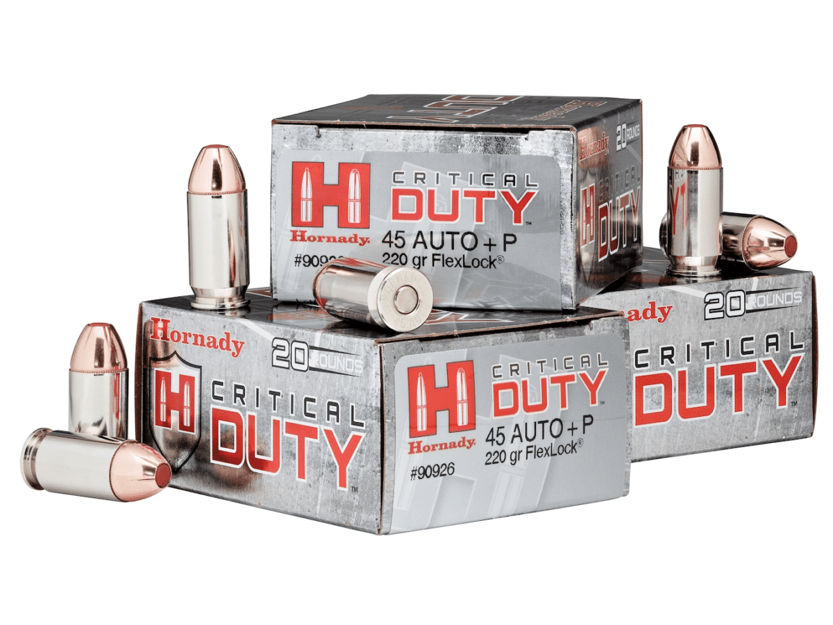 Hornady Critical Duty Ammunition 45 ACP +P 220 Grain FlexLock Box of 20