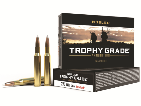 Nosler Trophy Grade Ammunition 270 Winchester 130 Grain AccuBond Box of 20