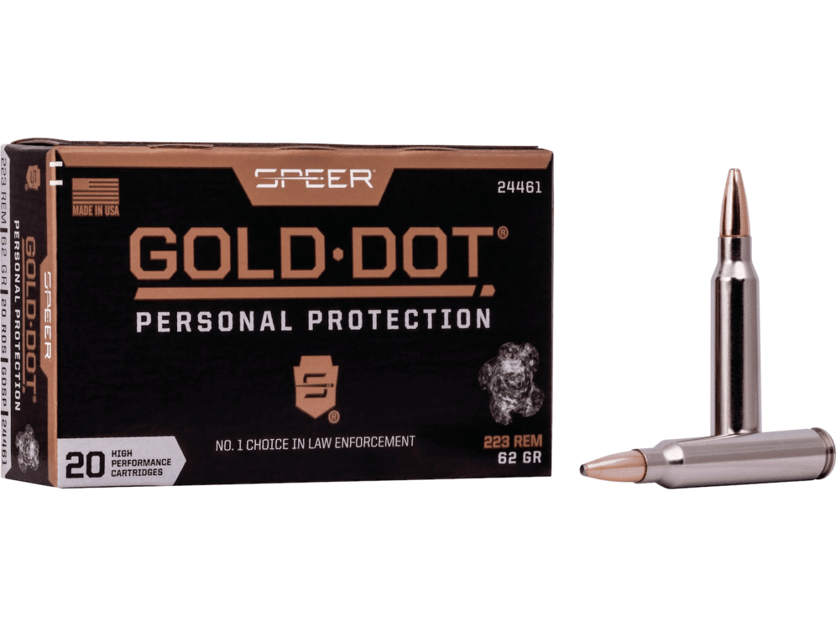 Speer Gold Dot Ammunition 223 Remington 62 Grain Gold Dot Bonded Soft Point Box of 20