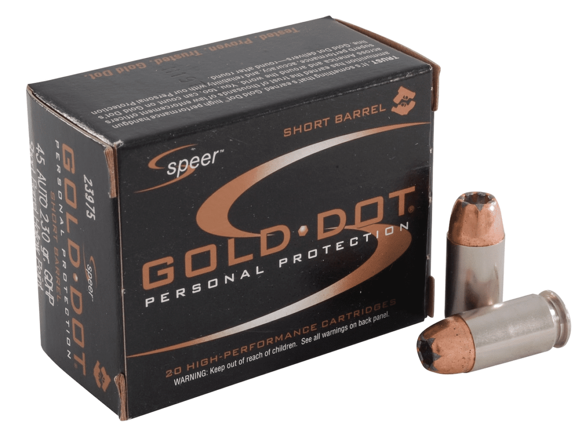 Speer Gold Dot Short Barrel Ammunition 45 ACP 230 Grain Jacketed Hollow Point