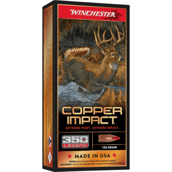 Winchester Copper Impact Ammunition 350 Legend 150 Grain Copper Extreme Point Polymer Tip Lead Free Box of 20