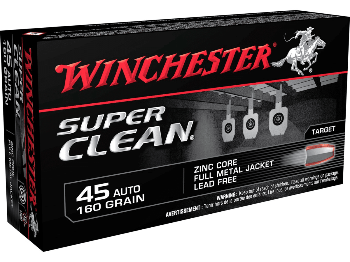 Winchester Super Clean NT Ammunition 45 ACP 160 Grain Full Metal Jacket Lead-Free